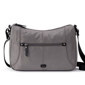 The Sak Esperato Hobo Nylon Crossbody Bag Purse Gray Adjustable Strap